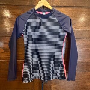 GAP small swim shirt rash guard Surf top long sleeve navy stripes pink